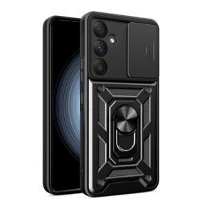 Phone Case BBR Slider One Armor ( Shockproof - Rugged ) with Kickstand-Ring and cameras slide cover for SAMSUNG Galaxy A55 BLACK