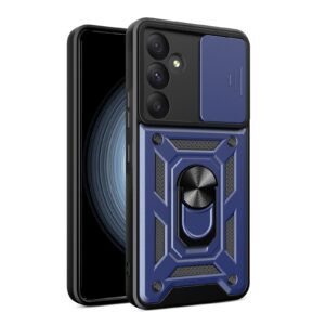 Phone Case BBR Slider One Armor ( Shockproof - Rugged ) with Kickstand-Ring and cameras slide cover for SAMSUNG Galaxy A55 BLUE