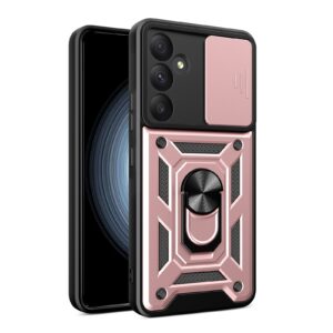 Phone Case BBR Slider One Armor ( Shockproof - Rugged ) with Kickstand-Ring and cameras slide cover for SAMSUNG Galaxy A55 PINK