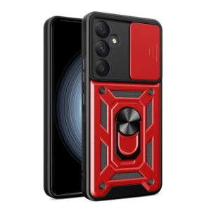 Phone Case BBR Slider One Armor ( Shockproof - Rugged ) with Kickstand-Ring and cameras slide cover for SAMSUNG Galaxy A55 RED