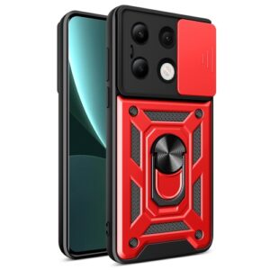 Phone Case BBR Slider One Armor ( Shockproof - Rugged ) with Kickstand-Ring and cameras slide cover for XIAOMI REDMI NOTE 13 4G RED