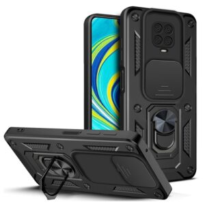 Phone Case BBR Slider One Armor ( Shockproof - Rugged ) with Kickstand-Ring and cameras slide cover for XIAOMI REDMI NOTE 9s BLACK