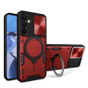 Phone Case BBR Slider Two Armor ( Shockproof - Rugged ) with Kickstand-Ring and cameras slide cover for SAMSUNG Galaxy A16 RED