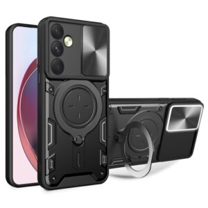 Phone Case BBR Slider Two Armor ( Shockproof - Rugged ) with Kickstand-Ring and cameras slide cover for SAMSUNG Galaxy A35 BLACK