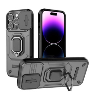 Phone Case BBR Warrior Armor ( Shockproof - Rugged ) with Kickstand-Ring and cameras slide cover for i-PHONE 16 PRO (6.3) BLACK