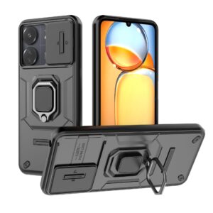 Phone Case BBR Warrior Armor ( Shockproof - Rugged ) with Kickstand-Ring and cameras slide cover for XIAOMI REDMI 13C 4G BLACK